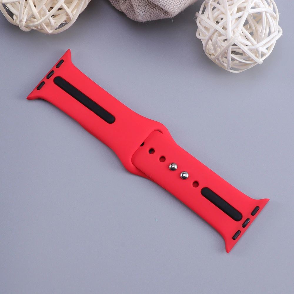 1pc 42mm Silicone Strap Fashion Watch Band Double Color Replacement Watchstrap Wristband for Apple iWatch (Size M/L Black and Red)