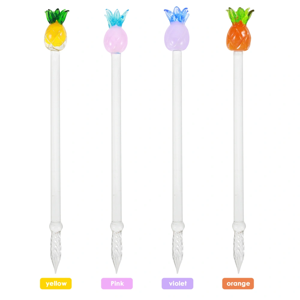 1 Set Pineapple Decor Glass Dip Pen Color Ink Professional Art Writing Pen