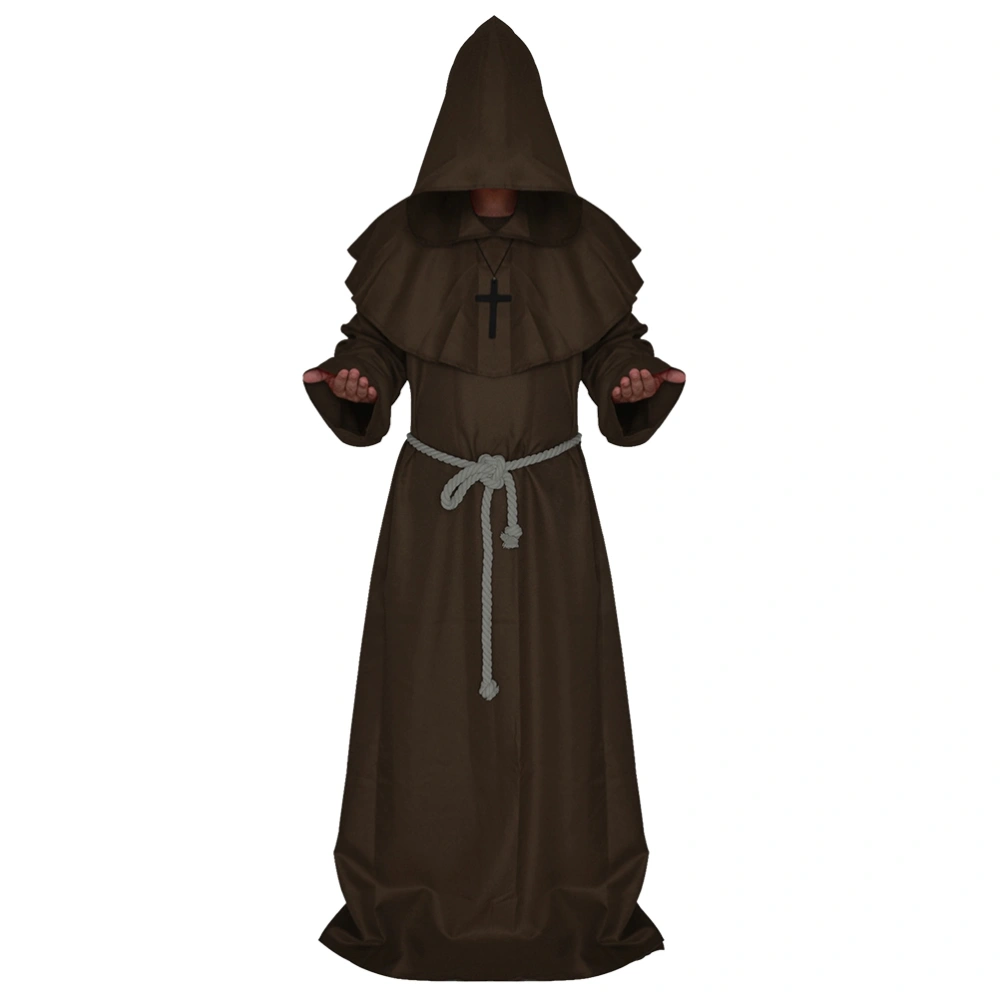 Halloween Medieval Monks Costume Classic Friar Wizard Cosplay Costume Set Size XL (Coffee)