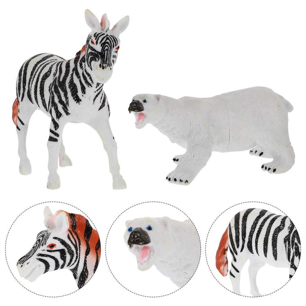 2PCS Plastic Zebra Polar Bear Sculpture Lovely Figurine Desktop Animal Figurine