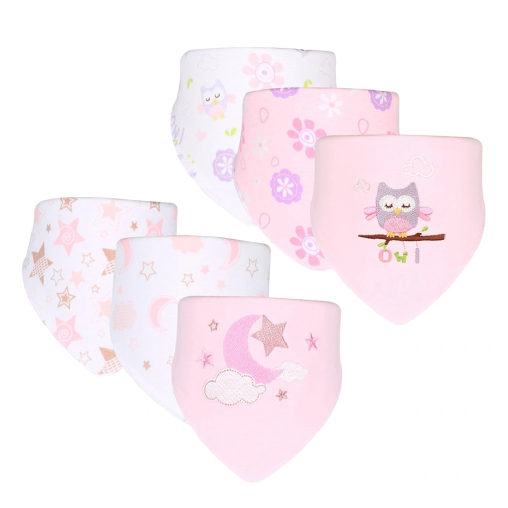 6pcs Baby Triangle Water Towels Bibs Cotton Bibs Towels Feeding Bibs for Newborn Baby (Owl+Star Moon)