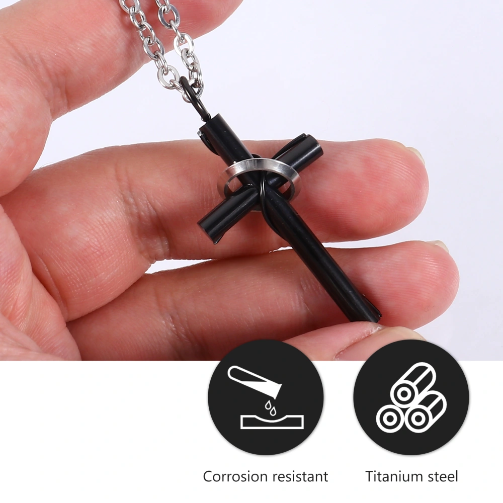 1 Set/2pcs Titanium Steel Cross Necklace Delicate Cross Pendant and Chain