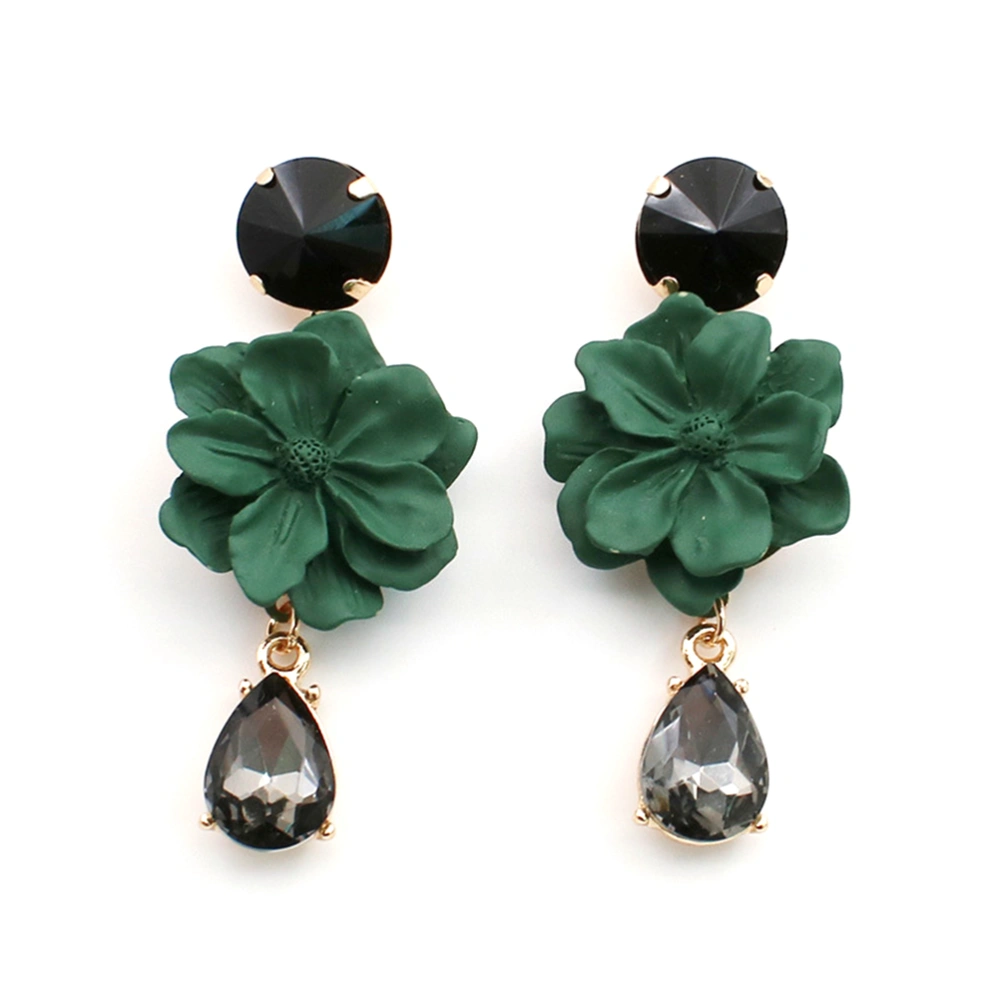 Vintage Bohemia Green Flower Earring for Women Jewelry Natural Stone Black Crystal Big Dangle Drop Earrings Bijoux