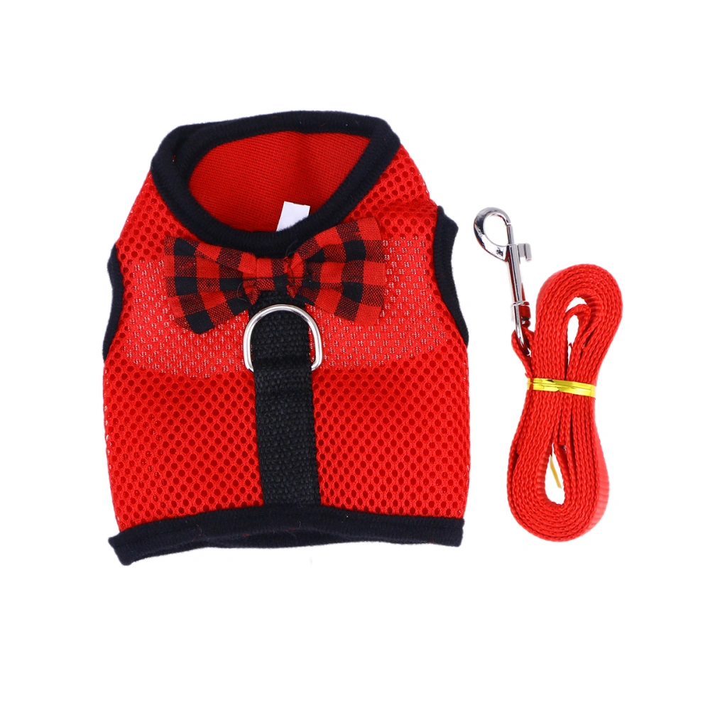 New Lovely Pet Breathable Mesh Fabric Harness With Leash Small Animal Vest Lead For Hamster Rabbit Bow Breast Strap - Size M (Red)