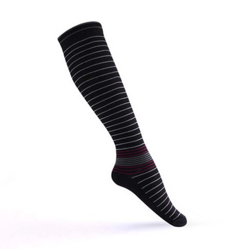 Professional Compression Socks Men Knee High Striped Stretch Hosiery Outdoor Sports Running Travel Socks(Black, S/M)