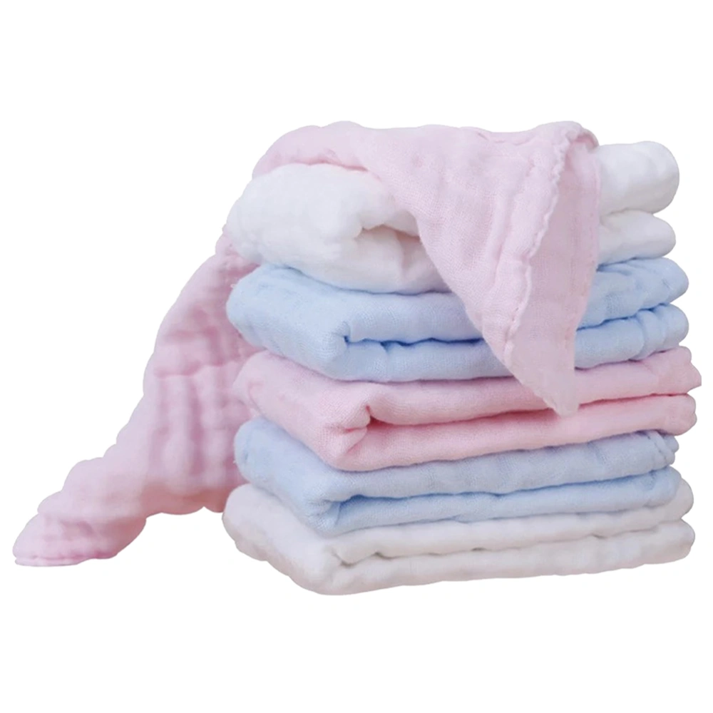 6 Pcs Nursing Towel Pure Cotton Gauze Feeding Towel Versatile Handkerchief Facecloth Kerchief for Baby Infant (White, Blue, Pink Style)