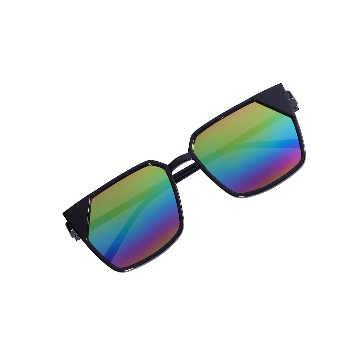Fashion Men Women Sunglasses Driving Mirror Coating Goggles Glasses Oculos Eyewear Accessories (Black with Colorful Film)