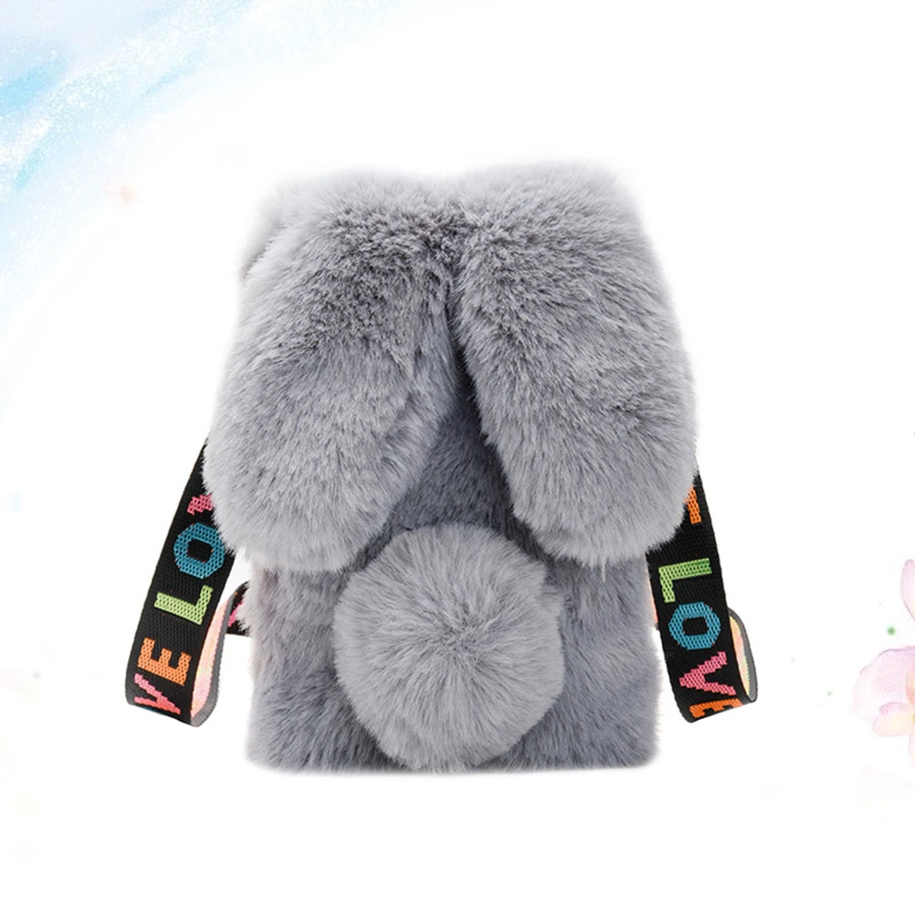 Crossbody Bag Rabbit Design Plush Shoulder Bag Messenger Mini Pouch for Women Girls (Grey)