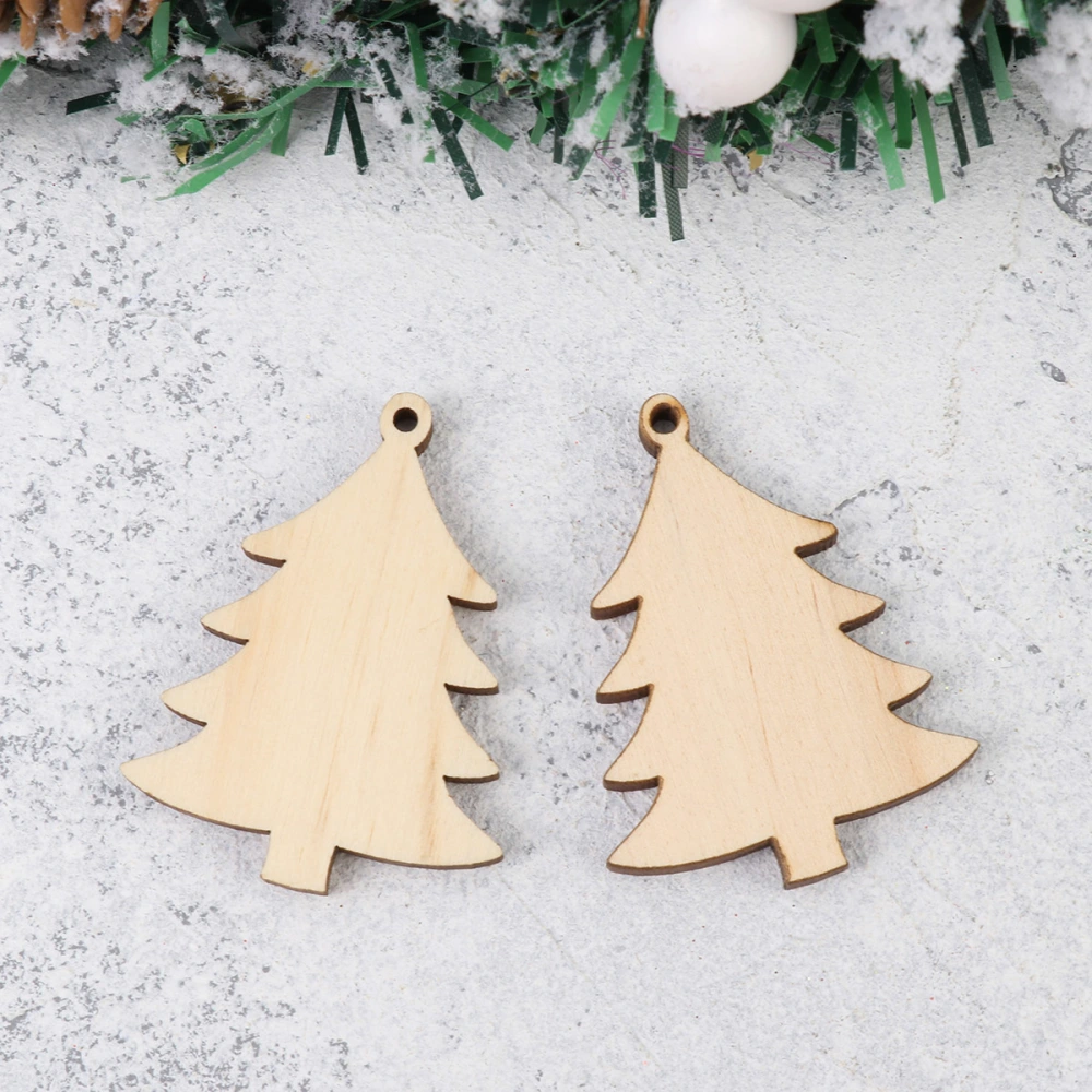 10pcs Christmas Wooden Hanging Wooden Cutouts Gift Tag Christmas Tree Shape Pendant Craft Ornament Christmas DIY Pendant Accessories Decorative Props with Hemp Rope