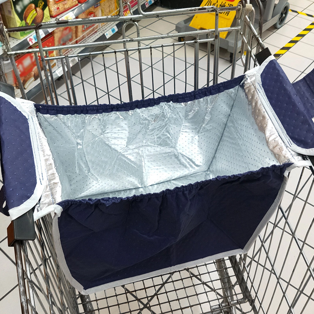 Shopping Cart Bag Hanging Shopping Bag Foldable Tote Bags Reusable Storage Bag for Supermarket Daily Use (Navy)