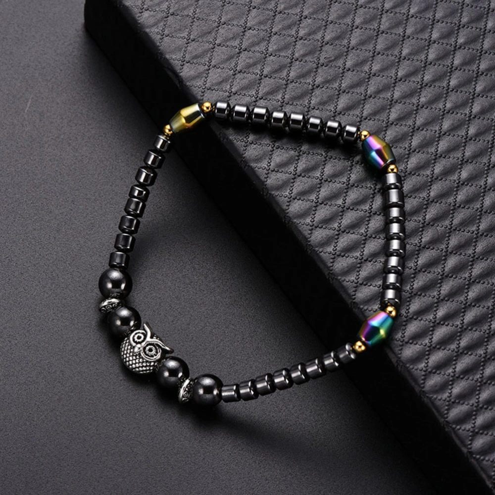 2pcs Magnetic Hematite Electroplated Anklet Round Beads Owl Decor Ankle Chain