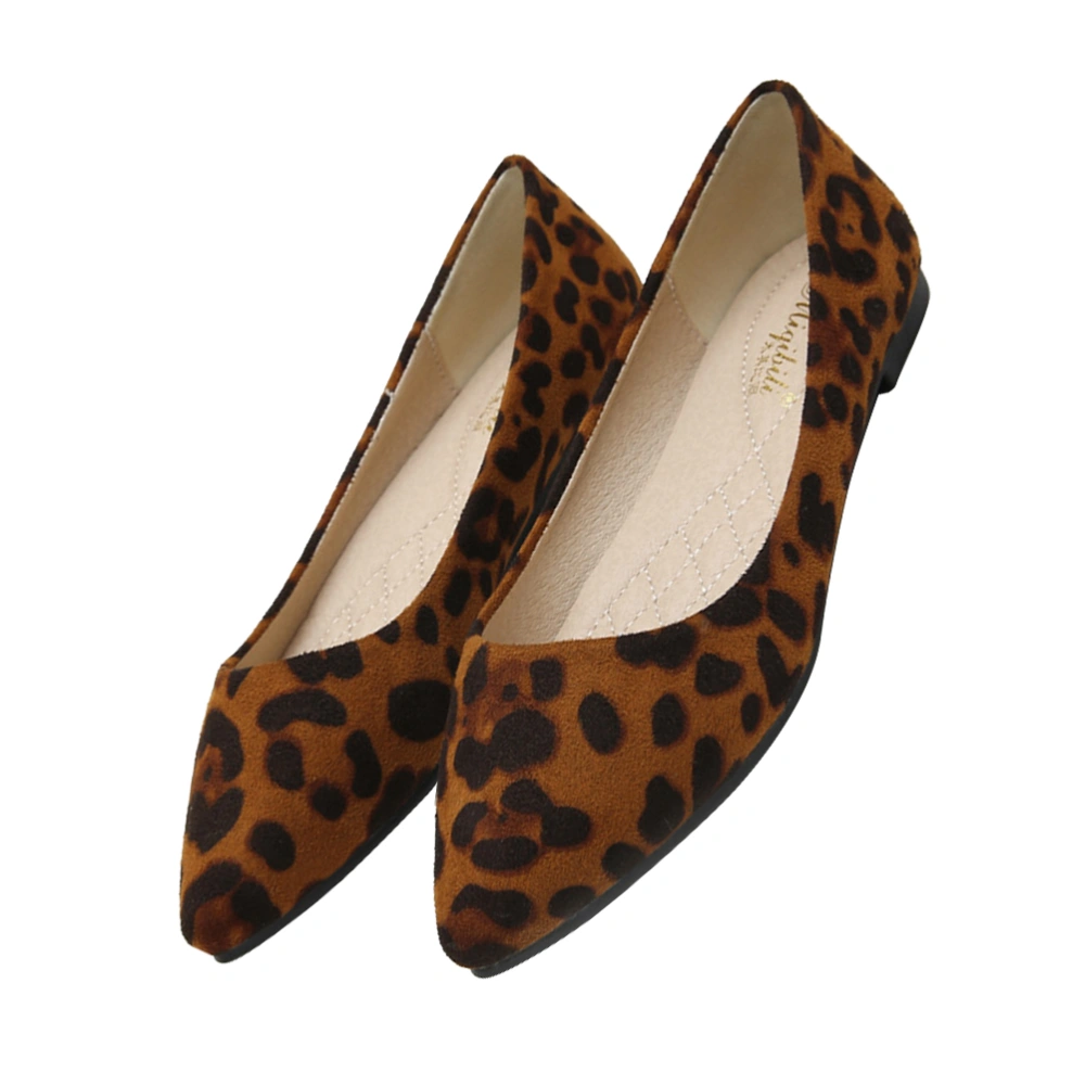 Fashion Leopard Shoes Flat-heeled Shoes Pointed Shoes Leisure for Women Ladies (Brown Leopard, Size 37)