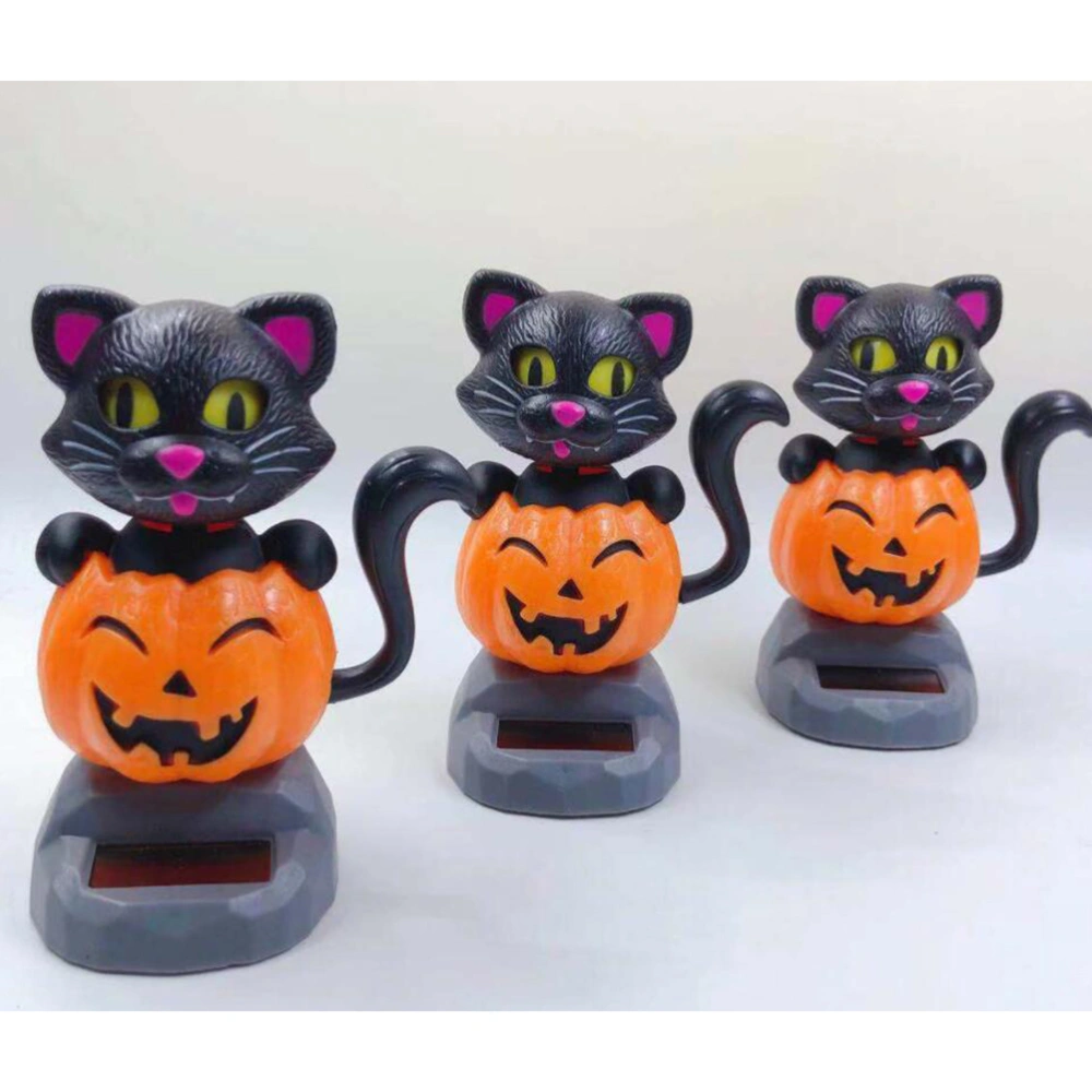 Creative Solar Powered Car Ornament Pumpkin and Cat Head Car Interior Jewelry Halloween Gift for Home Party