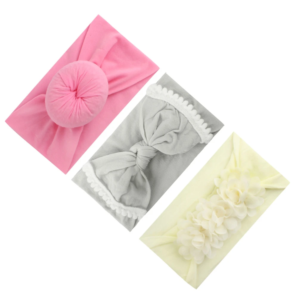 3pcs A Set Delicate Hair Band Children Creative Adorable Headdress for Baby Kids Children (B Style, Doughnut, Bowknot, Chiffon Flower)