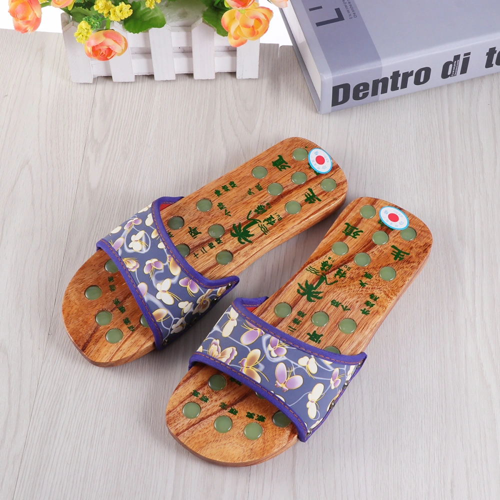 1 Pair Foot Massage Shoes Wood Massage Shoes Foot Pain Relief Relaxation Health Care Summer Slippers Size 36 (Navy)