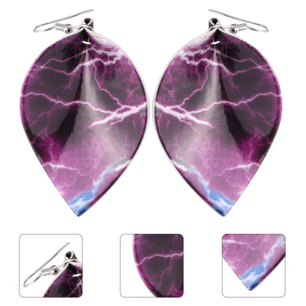 1 Pair of Creative Halloween Earrings Leaf Shape Water Drop Pattern Fashion Ear Drop for Women (Purple)