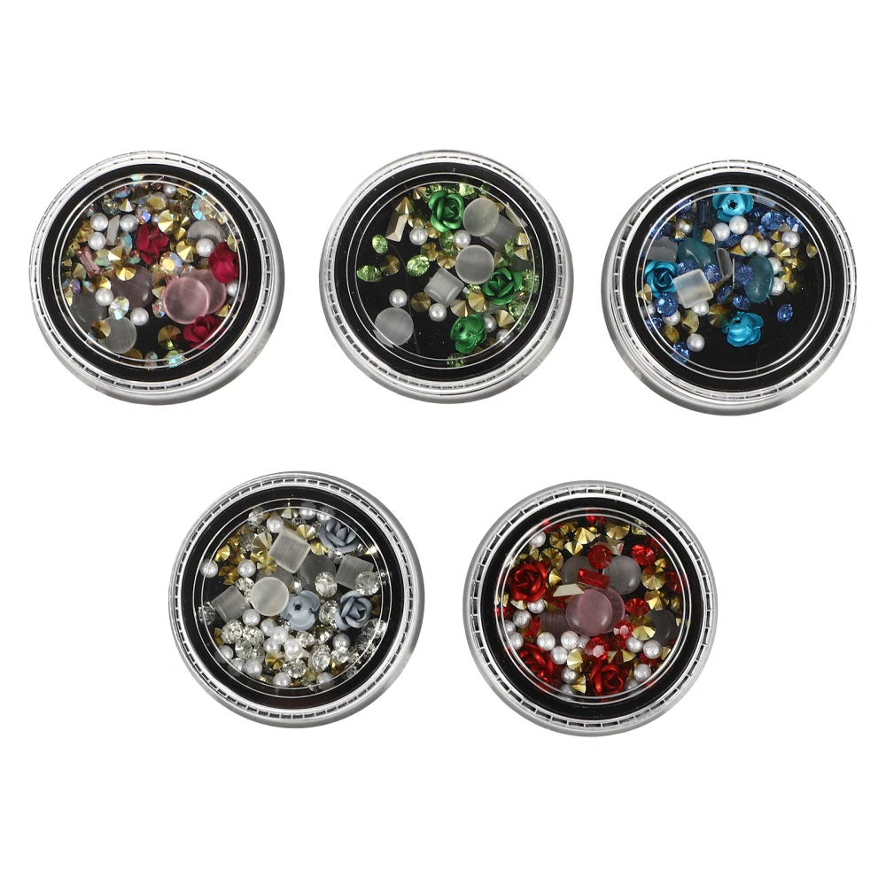 5 Boxes Nail Gems Rhinestone Nail Jewelry Nail Art Flower Charms for DIY