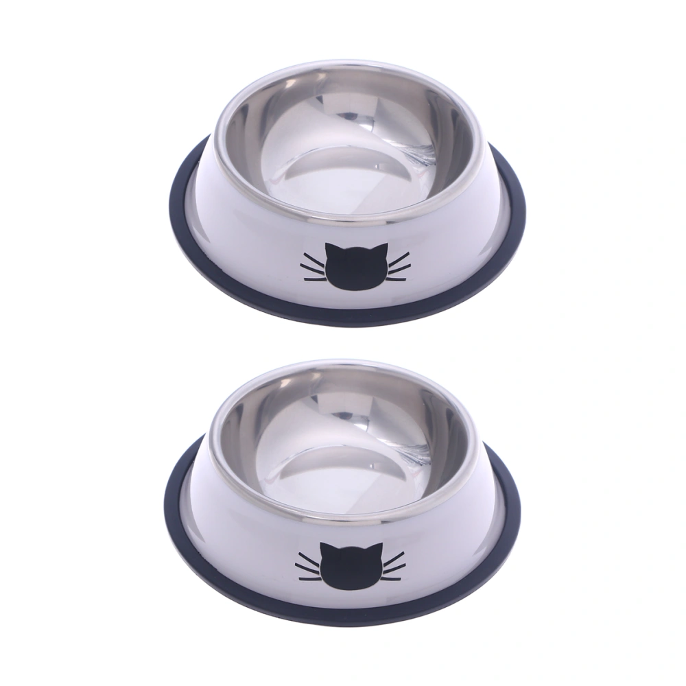 Stainless Steel Pet Cat Bowl Dish Small Animal Food Water Feeder Holder Bowl (Grey White)