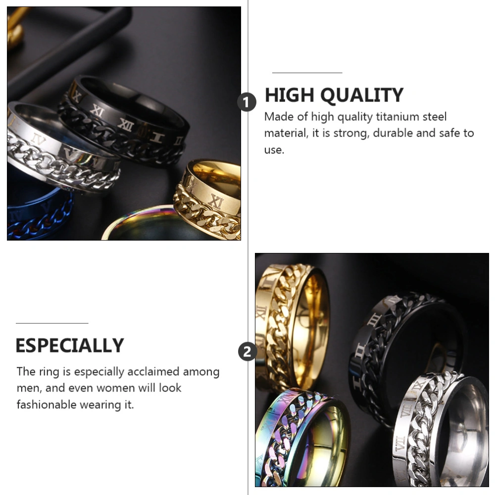 1Pc Unisex Fashion Titanium Steel Ring Rotatable Ring Roman Numerals Ring