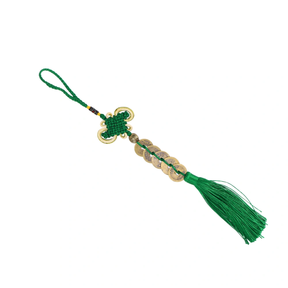 Car Chinese Knot Copper Coin Pendant Tassel Hanging Ornament Car Decoration Accessory (Green)