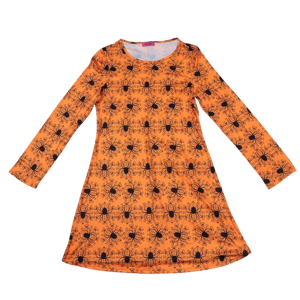 Fashion Halloween Pumpkin Printed Dress Long Sleeve Women Short Dress (X003 M)