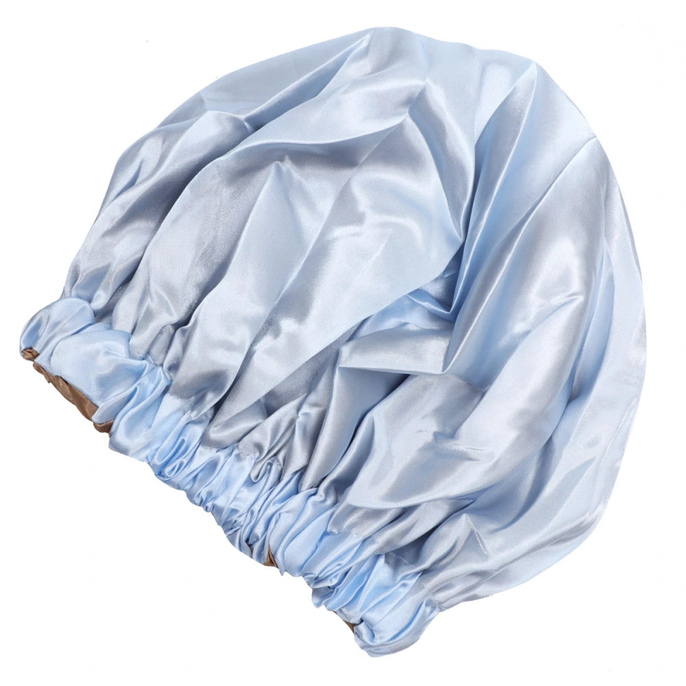 1Pc Double-layer Satin Sleeping Hat Adjustable Nightcap Elastic Mobcap for Women (Sky-Blue)