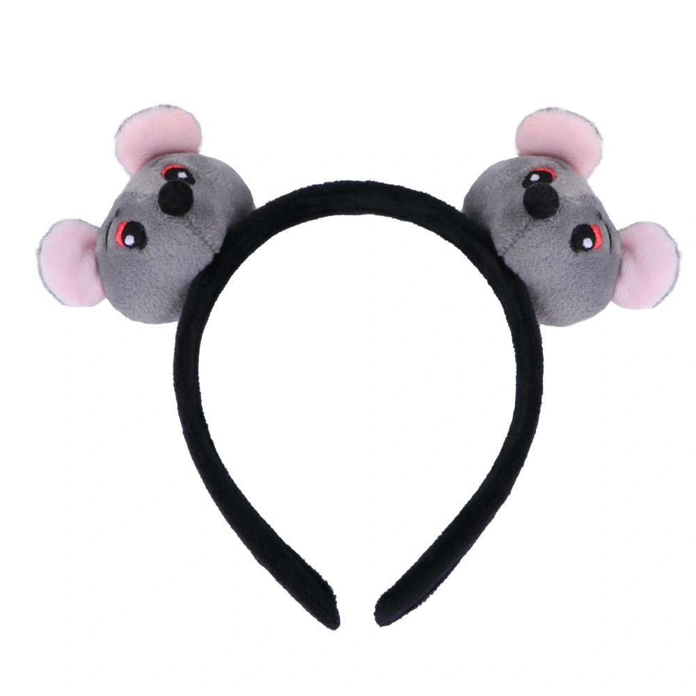 Adorable Mouse New Year Hair Band Creative Plush Doll Head Band Funny Party Headdress Photo Hair Accessory Props (Light Grey)