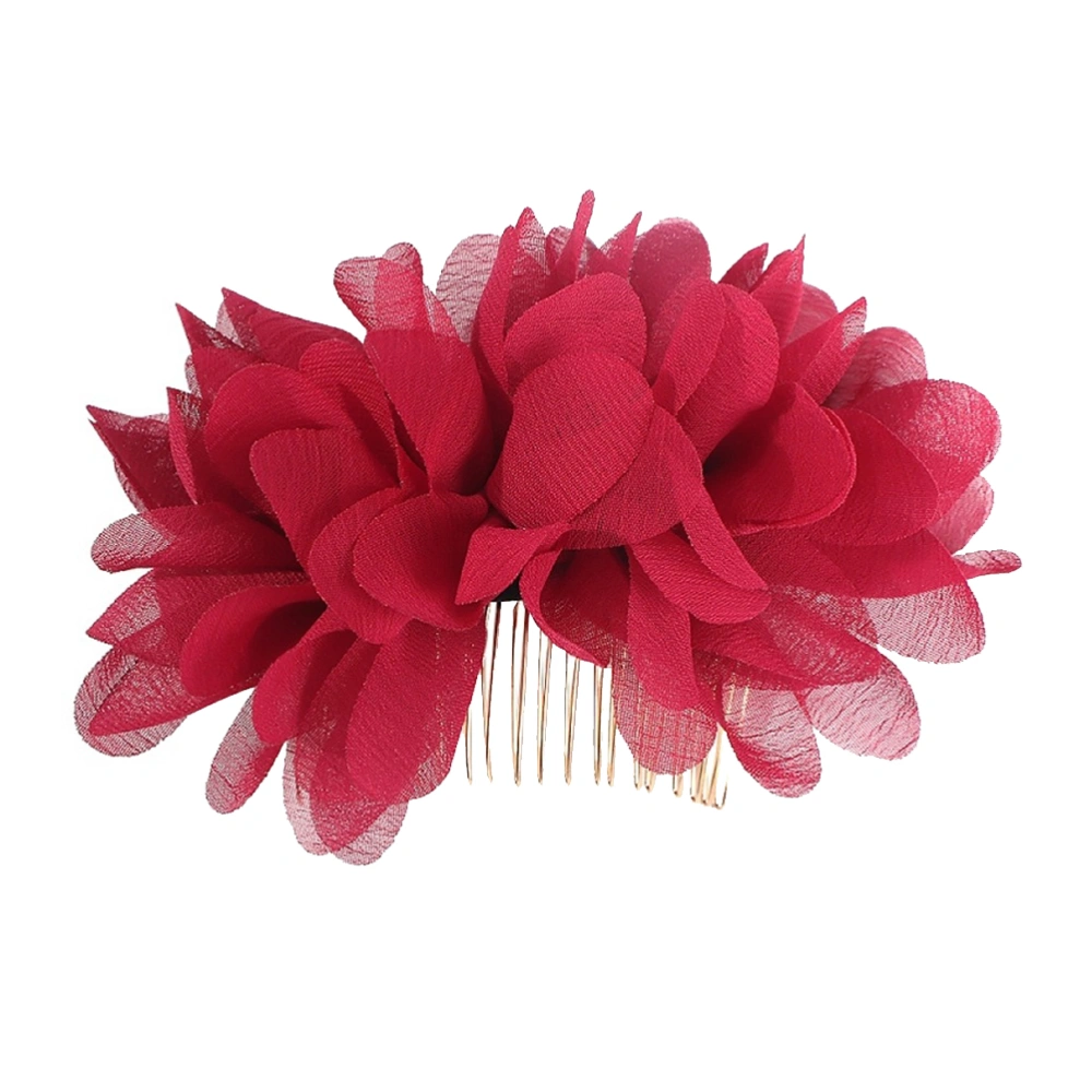 Solid Color Hair Insert Comb Wedding Hair Pin Beautiful Flower Hair Pin for Woman Bride (Red)