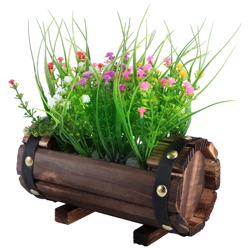 1pc Artificial Plant Adornment Wooden Flowerpot Decor Potted Plant Scene Decor