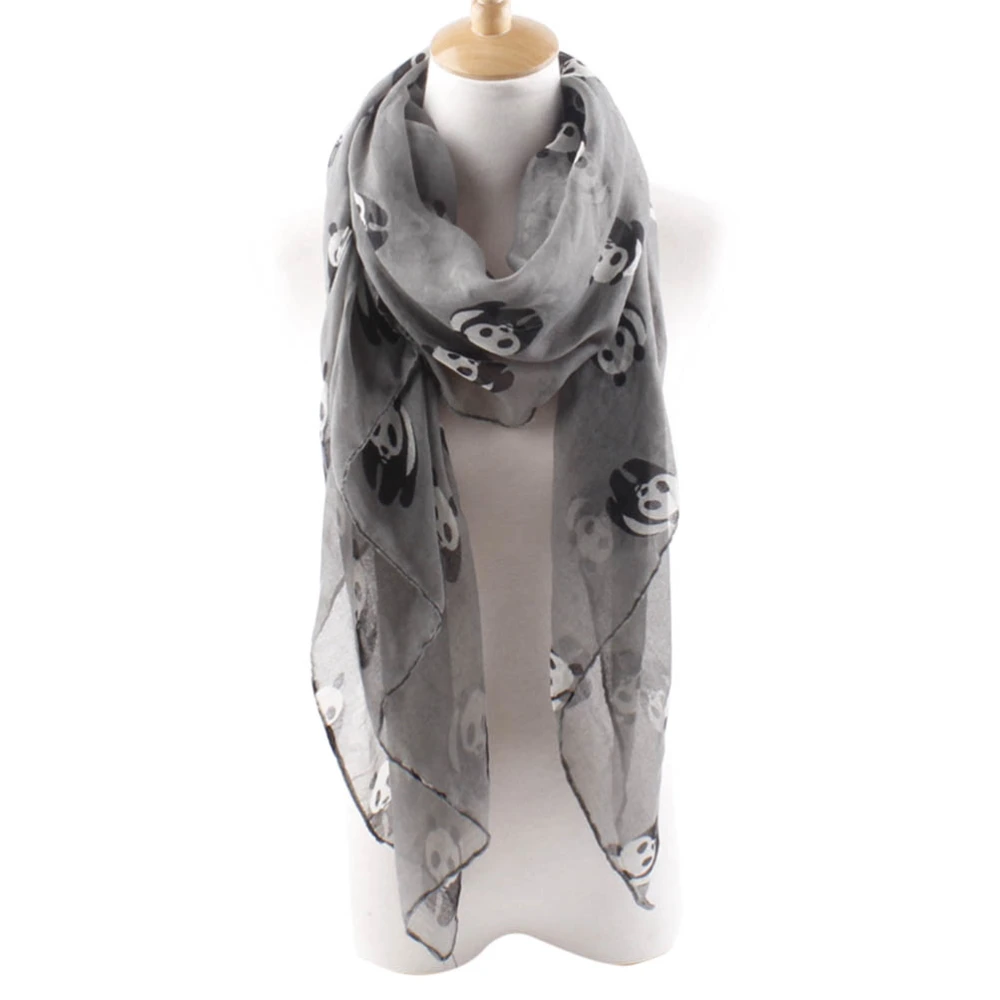 Women Lady Lovely Panda Casual Scarves Shawl Voile Scarf (Gray)