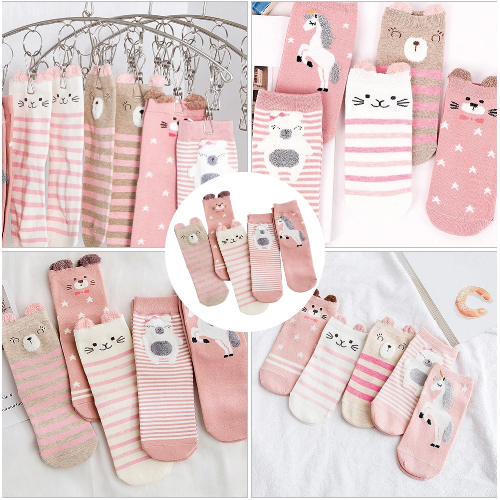 5 Pairs Women Cotton Socks Personality Cartoon Animal Middle Tube Socks