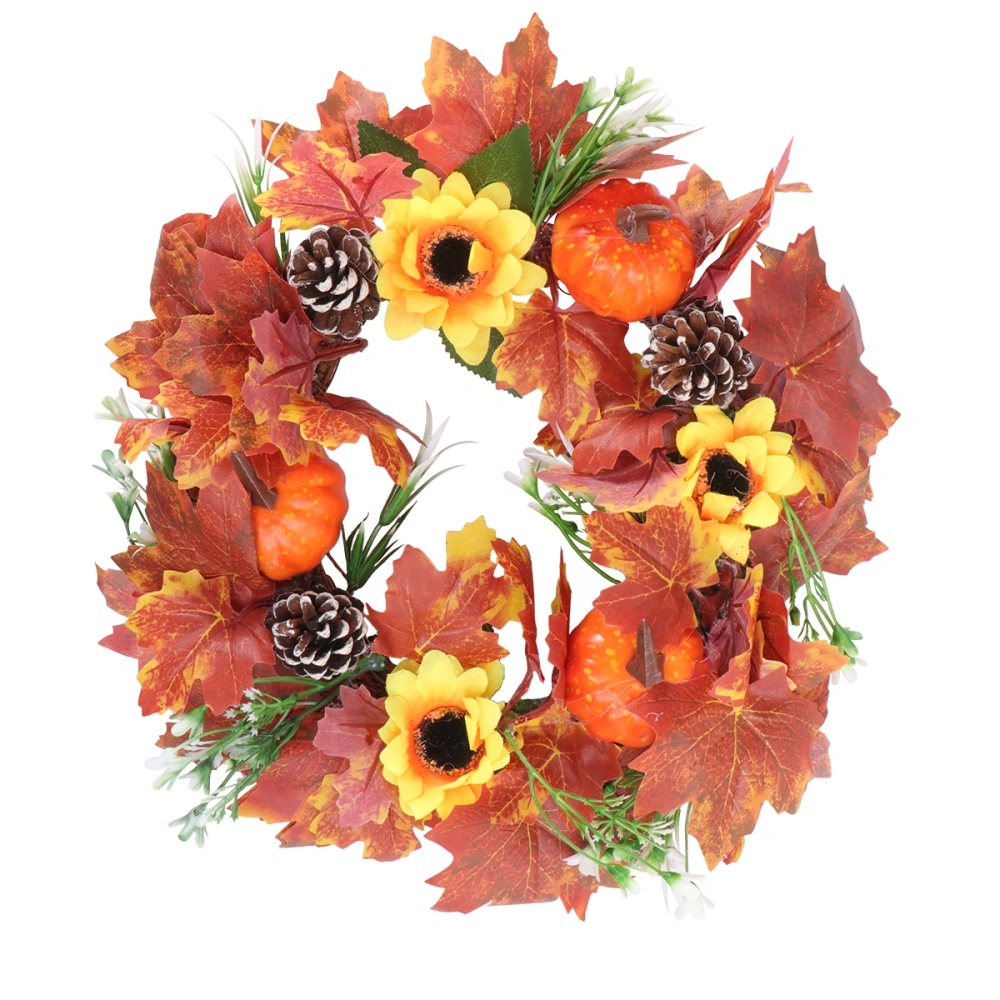 1Pc Halloween Wreath Imitation Sunflower Autumn Maple Leaf Pattern Pumpkin Garland Orange (30cm)