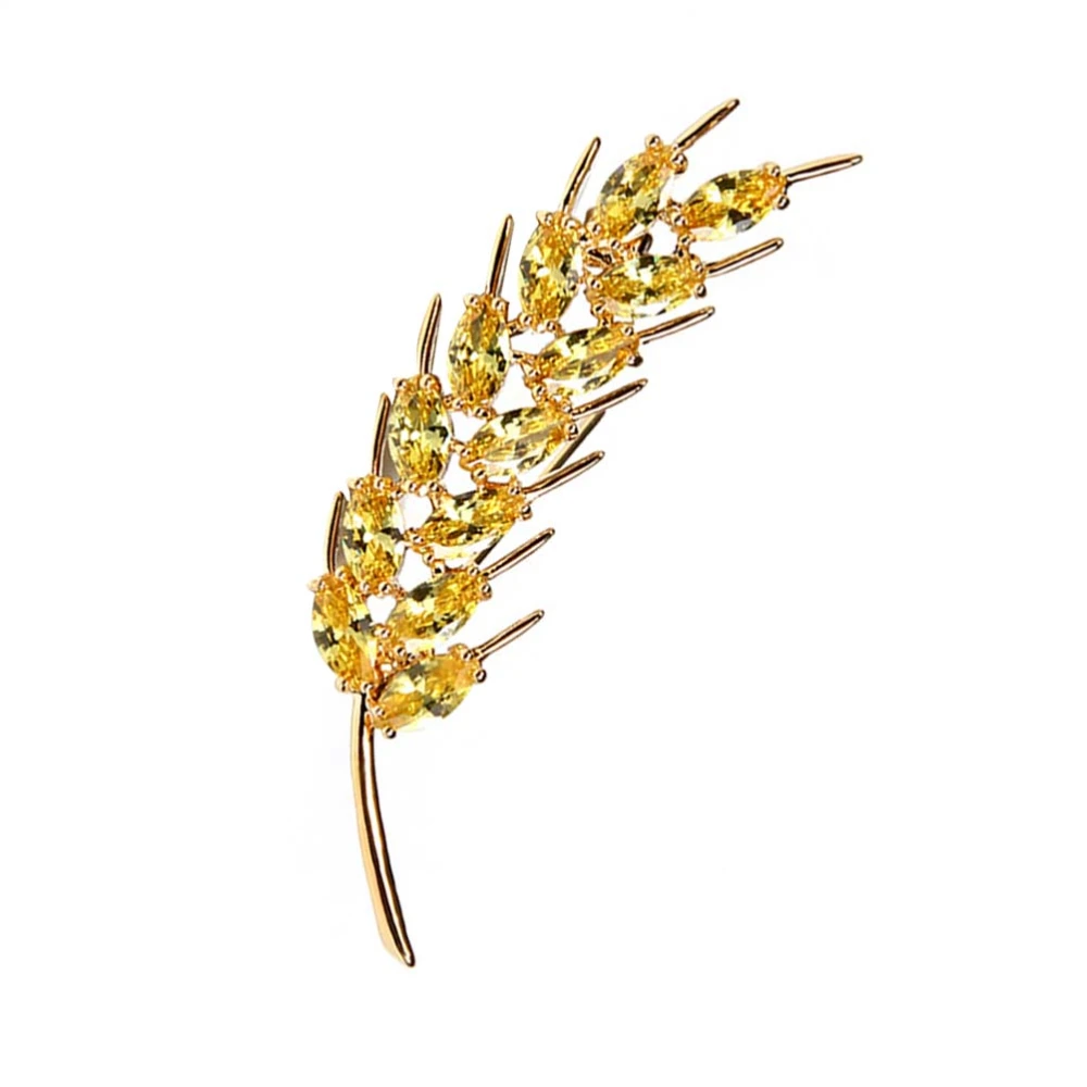 1PC Retro Ear of Wheat Brooch Creative Rhinestone Ear of Wheat Breastpin Chic Ear of Wheat Badge Decor Temperament Brooch Pin Golden Clothing Decor Supplies for Girl Lady Golden