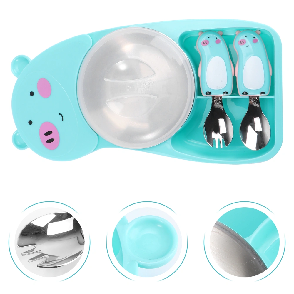 1 Set Cartoon Baby Dinner Plate Compartment Baby Food Plate Training Spoon Fork