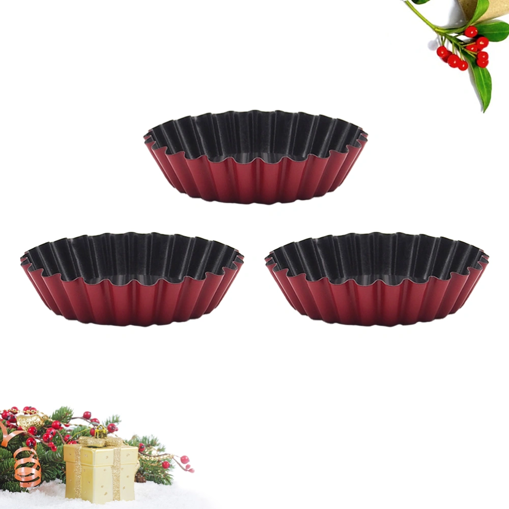 3PCS Carbon Steel Egg Tart Mold Non-Stick Cupcake Cookie Pudding Mould Baking Tool (Red)