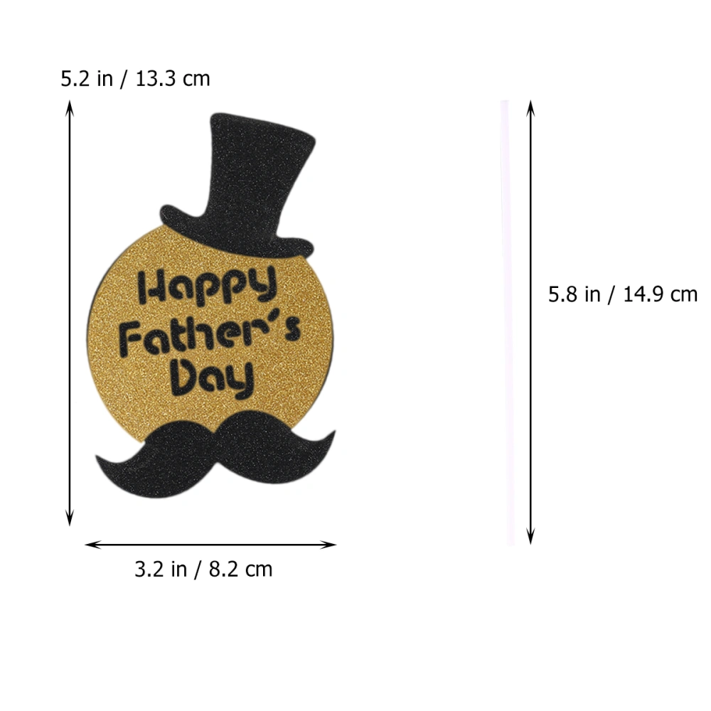 5pcs Happy Father's Day Cupcake Picks Moustache Hat Shaped Glitter Cake Toppers Paper Cake Decor Party Supplies