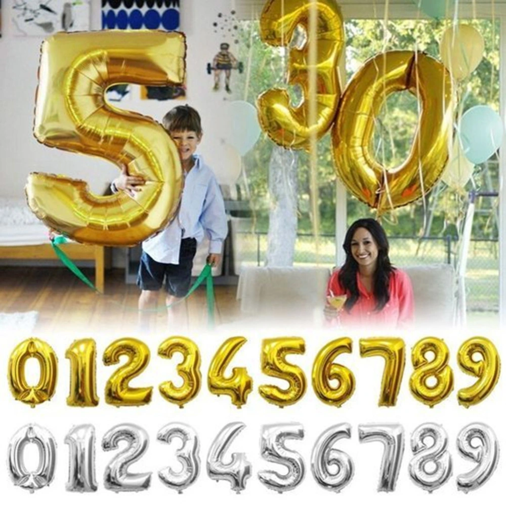 32 inch Thickened Helium Foil Balloons Birthday Number Balloons 4 for Wedding Anniversary Decoration (Gold)