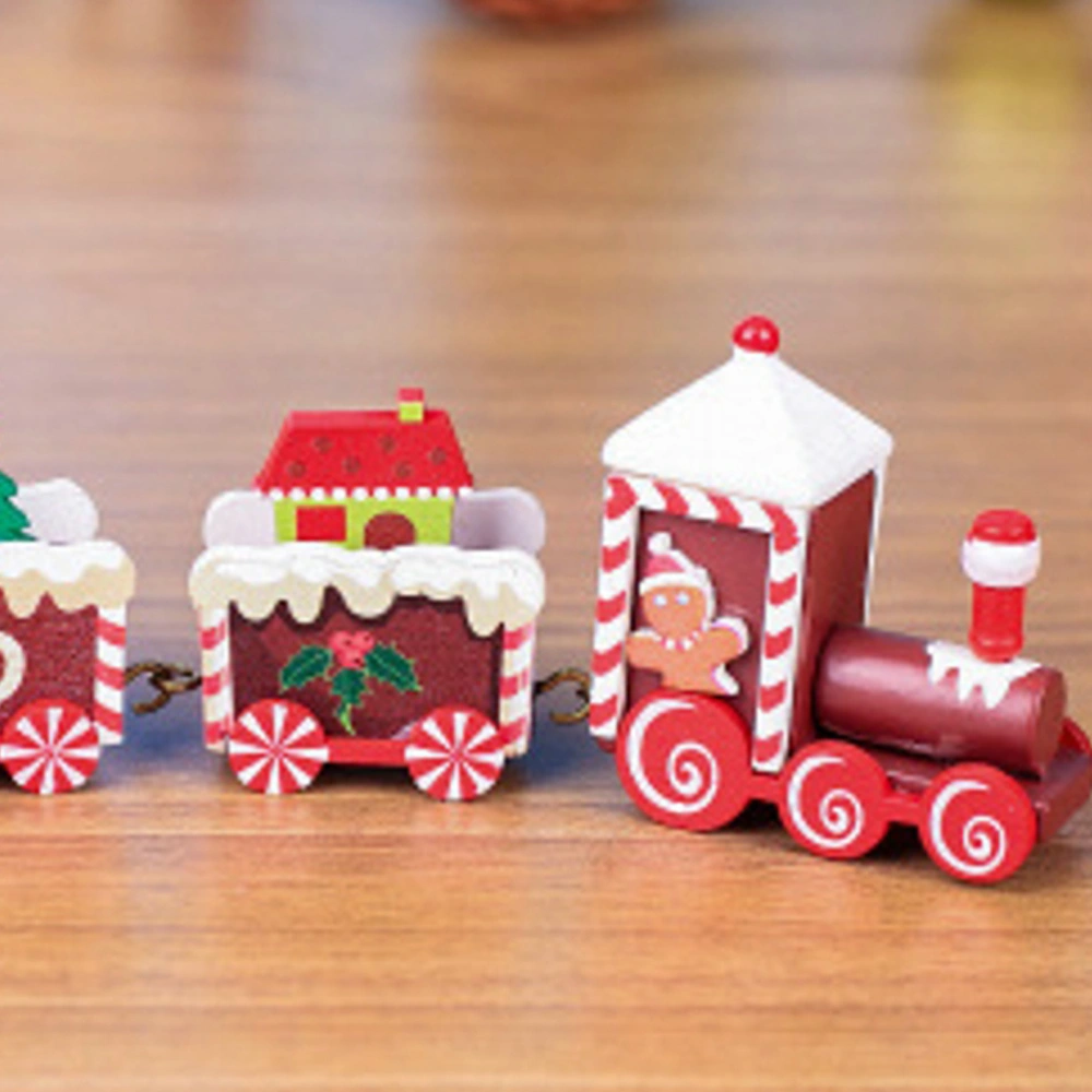 Christmas Wooden Coffee Train Decoration Creative 4 Section Train Adornment for Party Festival