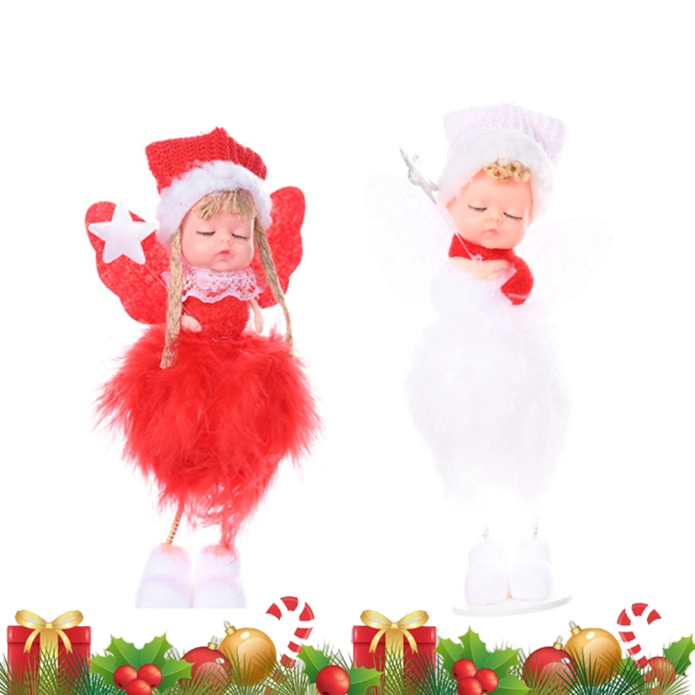 2 Pcs Christmas Plush Angel Wall Hanging Xmas Doll Hanging Angel Christmas Tree Hanging Ornament Fireplace Window Hanging Pendant (White+Red)