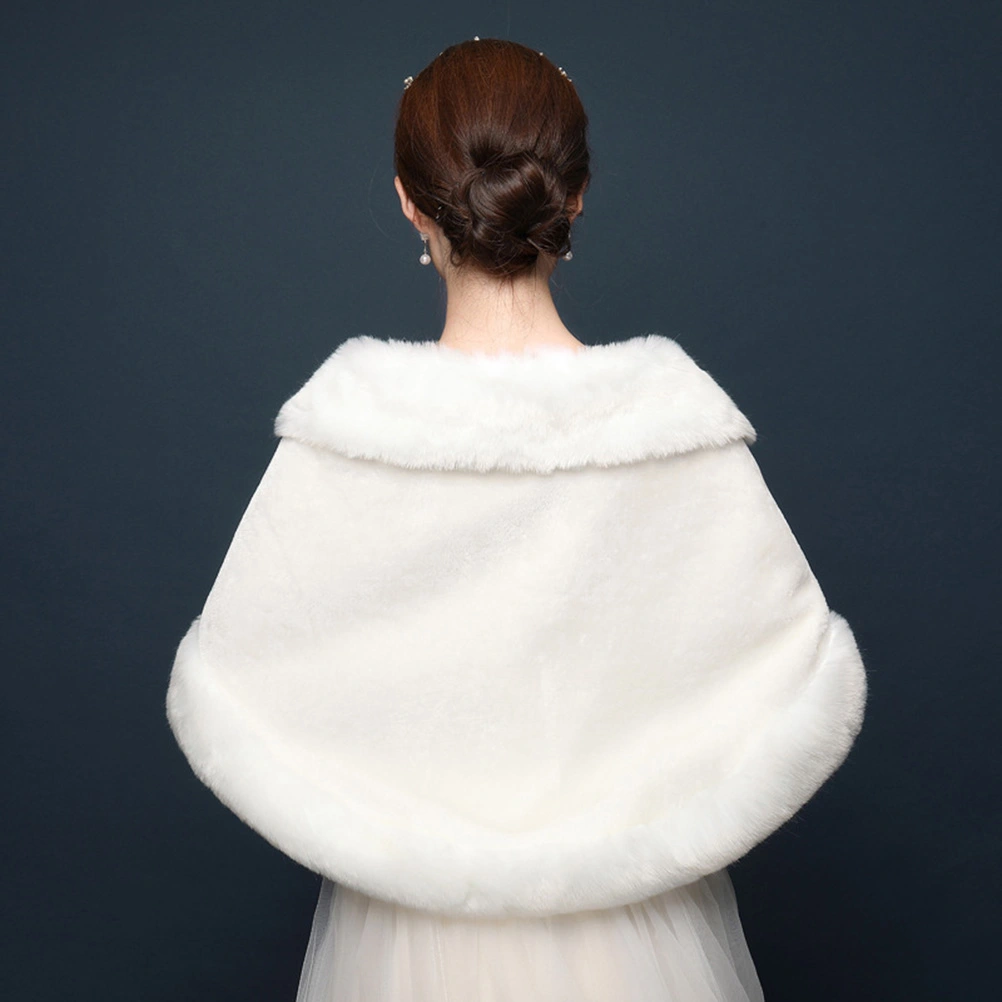 Bride Plush Shawl Winter Warm Cappa Wedding Dress Accessories Bridal Shawl Tippet (White)