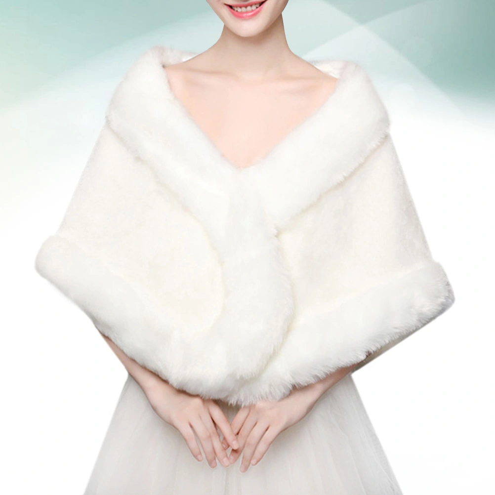 Bride Plush Shawl Winter Warm Cappa Wedding Dress Accessories Bridal Shawl Tippet (White)