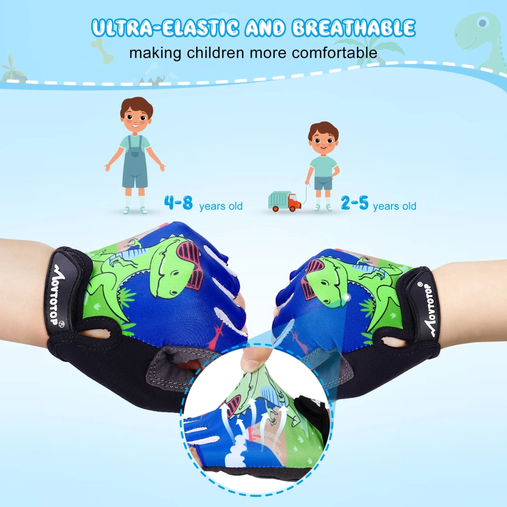 MOVTOTOP 1 Pair Children's Riding Gloves Non-Slip and Breathable Fingerless Gloves Kids Cycling Gloves Gloves Half Finger Reduce Vibration Gloves for Girl Boy Child Youth (Dinosaur Pattern)