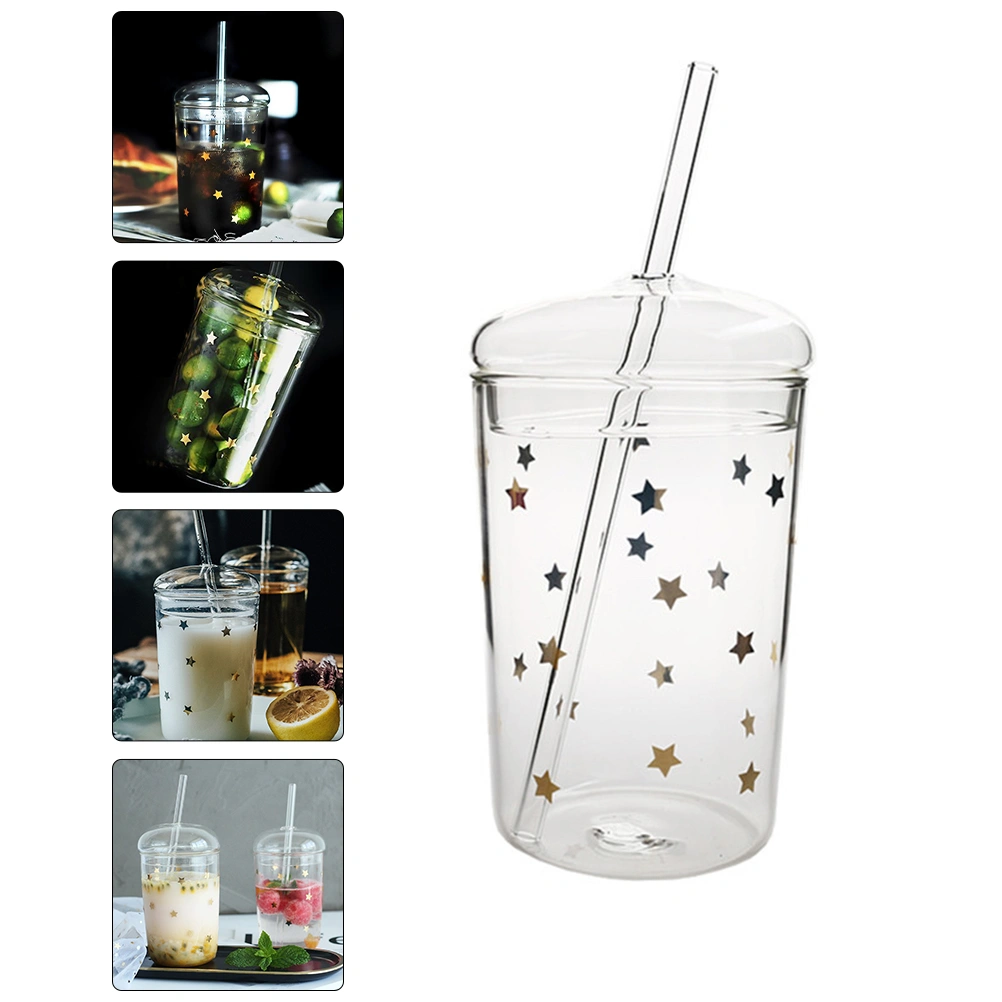Glass Straw Cup Large Capacity Glass Cup Household Beverage Cup Glass Drinking Cup