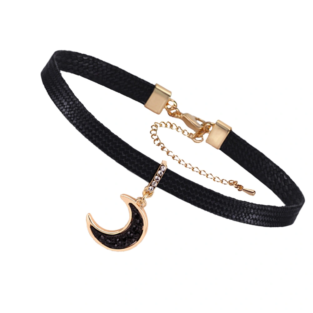 1PC Short Black Moon Choker Decor Stylish Temperament Female Necklace (Black)