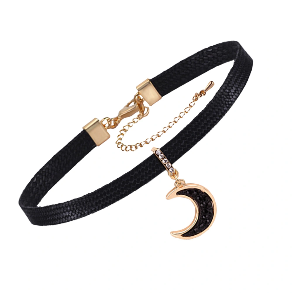 1PC Short Black Moon Choker Decor Stylish Temperament Female Necklace (Black)