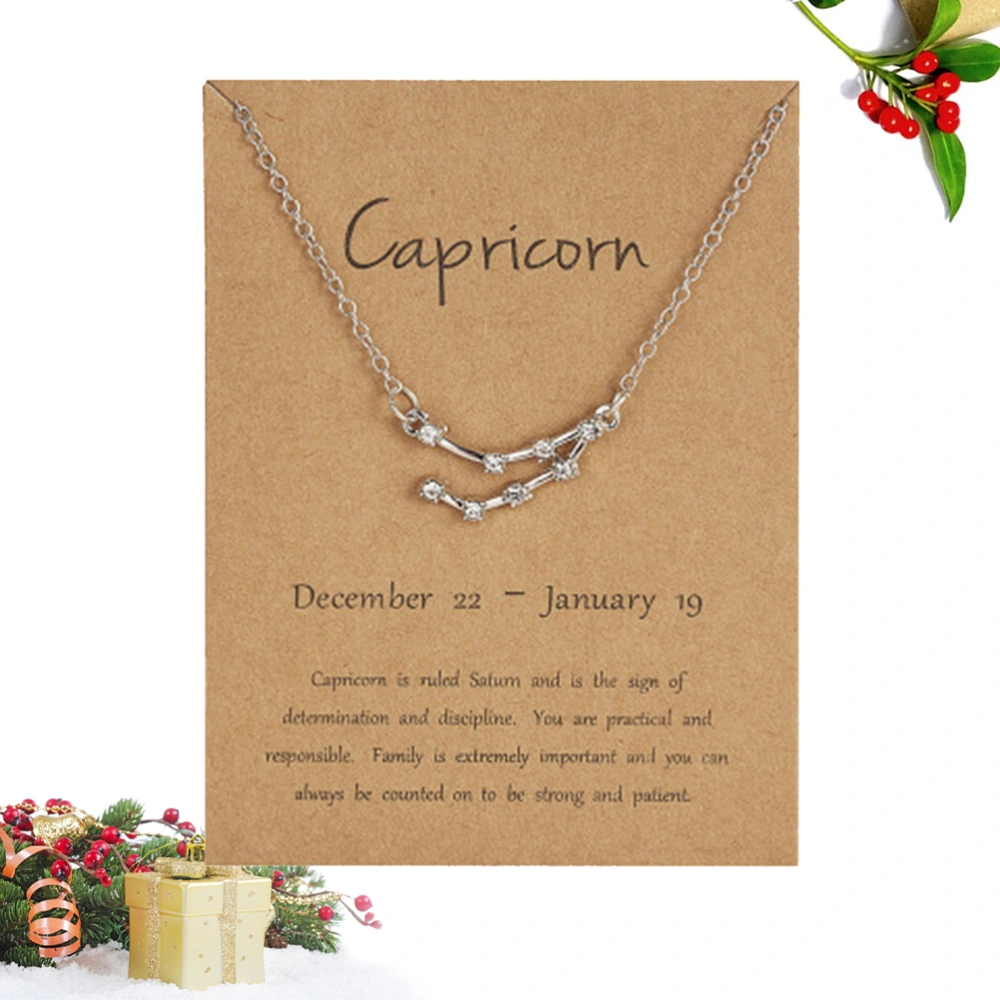 12 Constellation Pendant Rhinestone Necklace Horoscope Astrology Chain Jewelry with Paper Birthday Gift for Women (Silver, Capricorn)