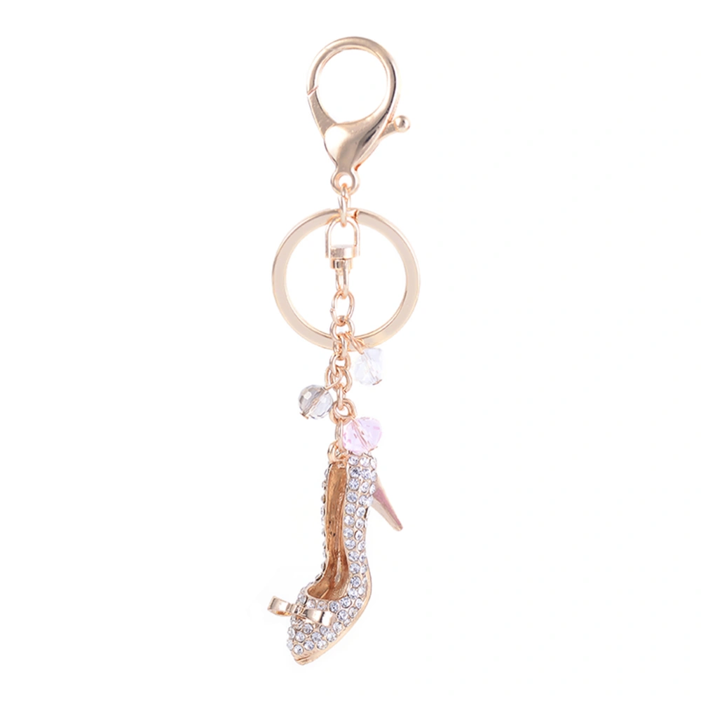 Creative High-heeled Shoes Rhinestone Keychain Key Chain Sparkling Key Ring Charm Purse Pendant Handbag Bag Decoration Holiday Gift (Gold)