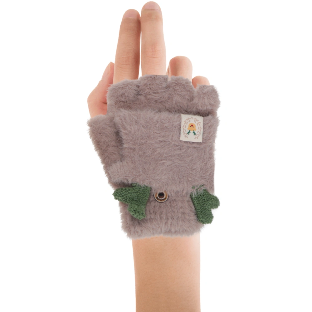 1 Pair Kids Plush Gloves Warm Keeping Gloves Cover Type Half-finger Gloves Outdoor Hand Protector for Children (Khaki Antler)