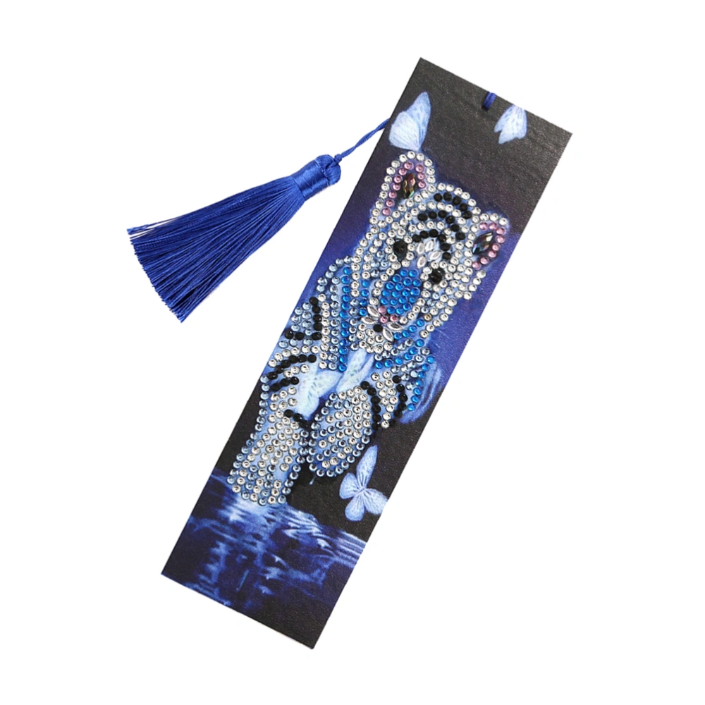 Tiger Pattern DIY Rhinestone Painting Book Page Mark Resin Beads Painting Handmade Bookmark Art Craft Decor with Tassel for Books