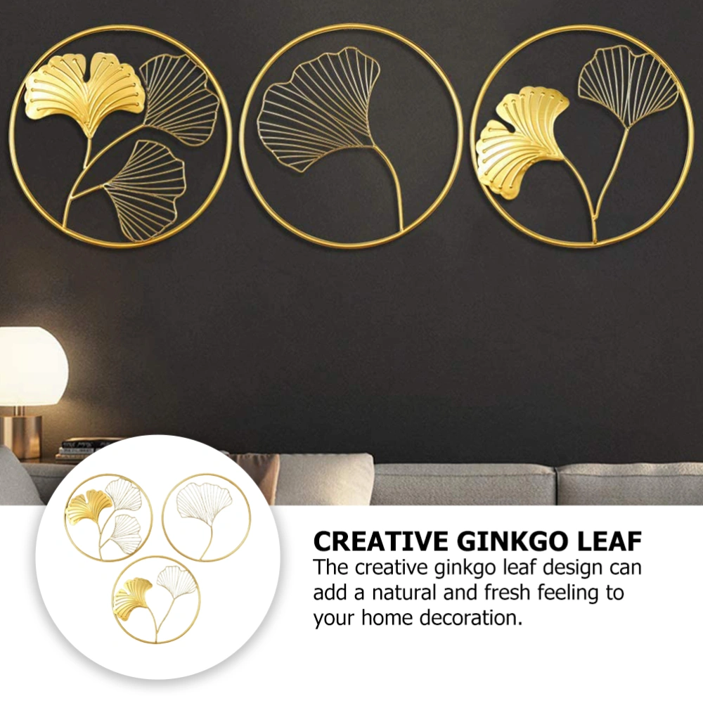 3Pcs Iron Ginkgo Leaves Wall Art Decors Wall Hanging Ornaments Home Decors